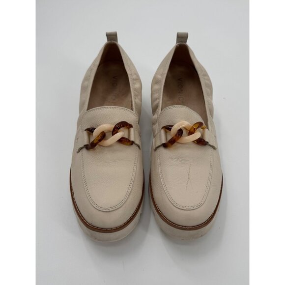 Vionic Shoes - Vionic Womens Cynthia Loafers Size 10 Cream Leather Slip-On Shoes W/ Chain Detai